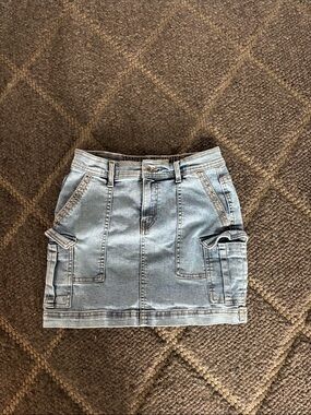 Light Wash Denim Cargo Mini Skirt